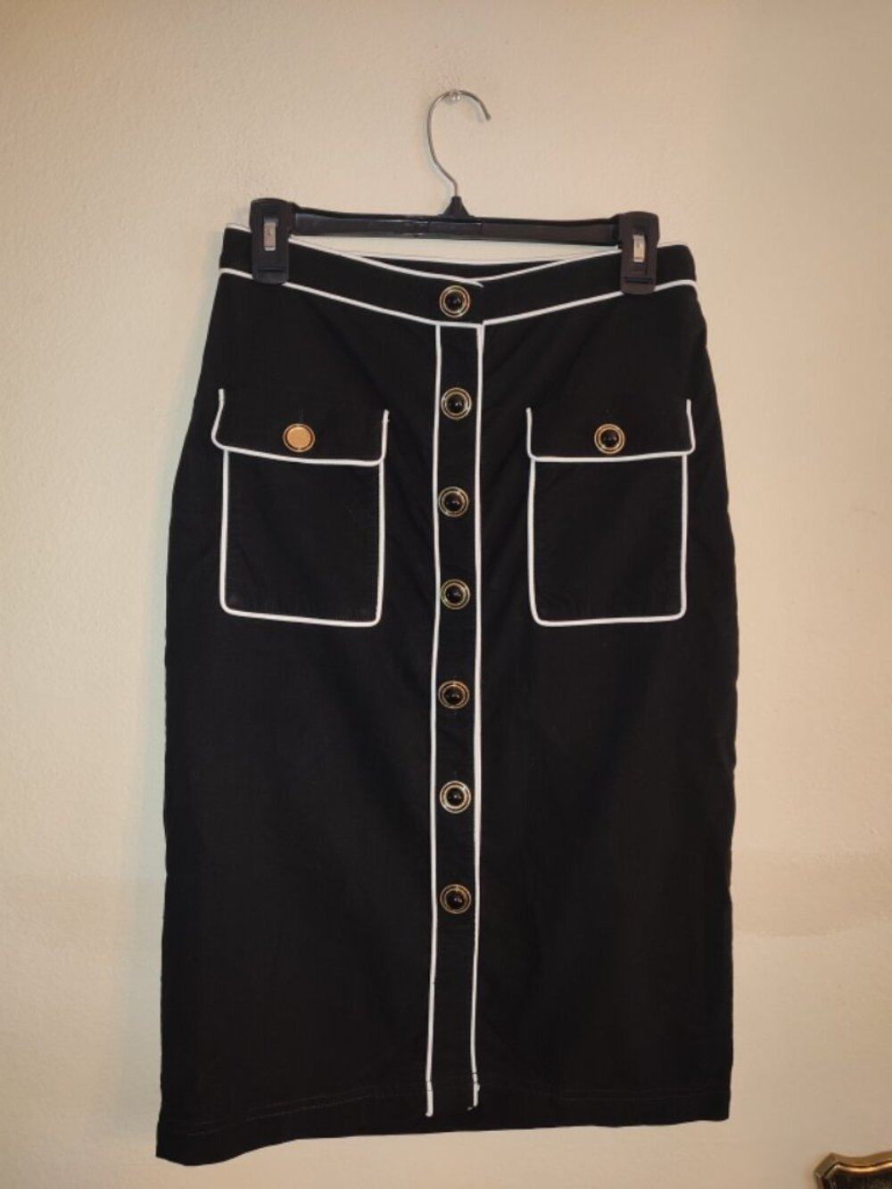 Women's Maeve by Anthropologie Black Pencil Skirt White Trim Size S See descrip - Picture 5 of 14